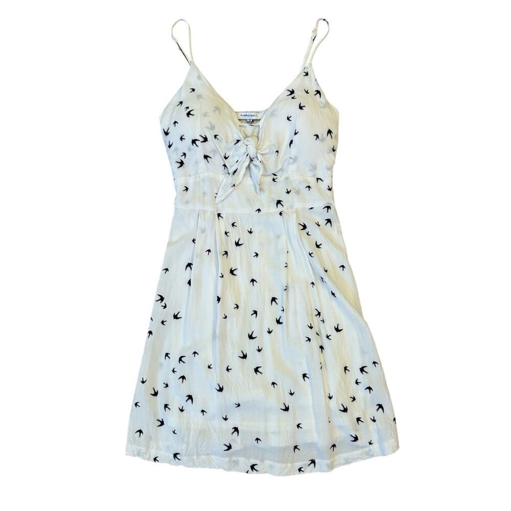 White Mini Bird Print Sundress Lined Padded Fit & Flare Silhouette Medium